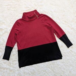 Joseph A Red & Black Colorblock Turtleneck with Gold Zipper Sweater Size 1X
